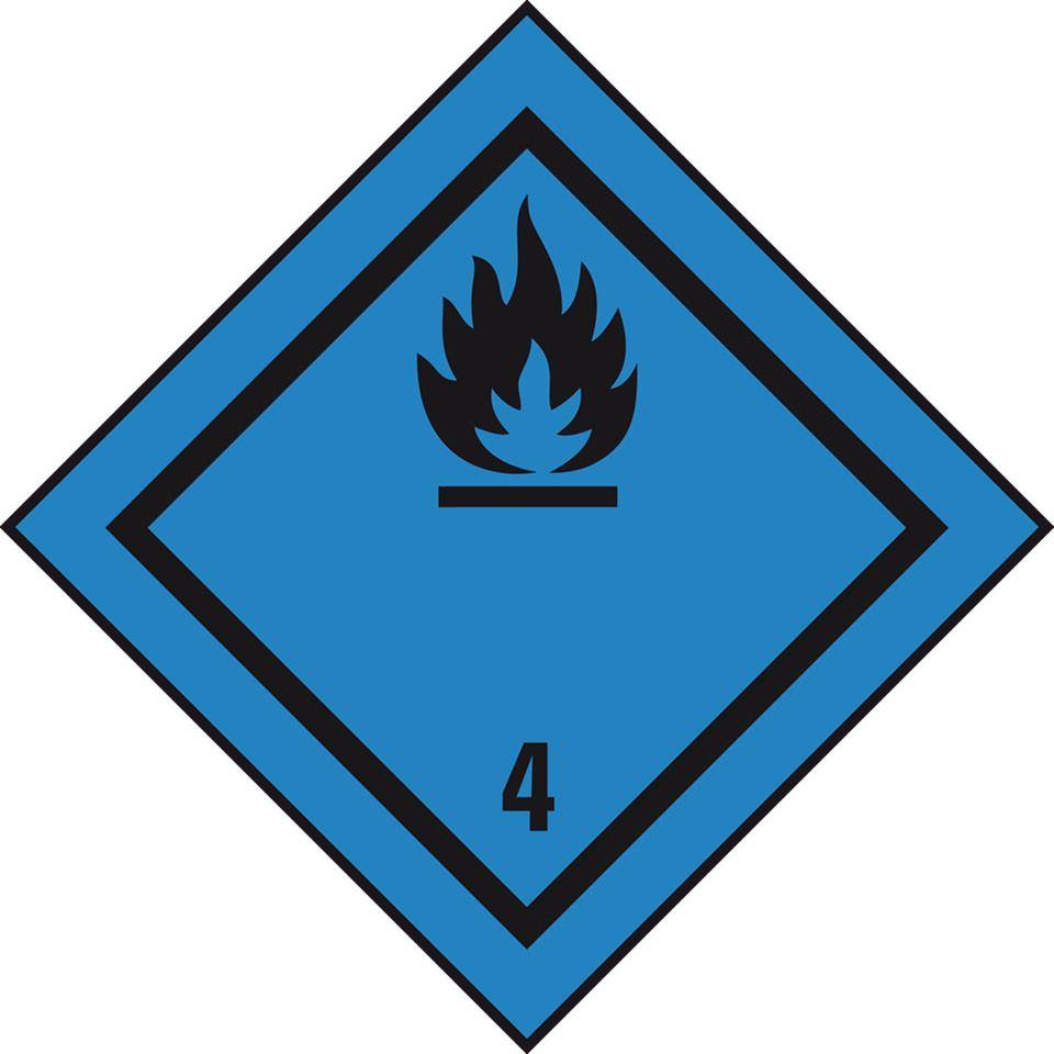 Verpackungskennzeichen Kl.4.3 Entz.Festst., Haftpapier, permanent, 50x50mm, 1000/Rolle, IMDG-Code, GGVSEB, ADR