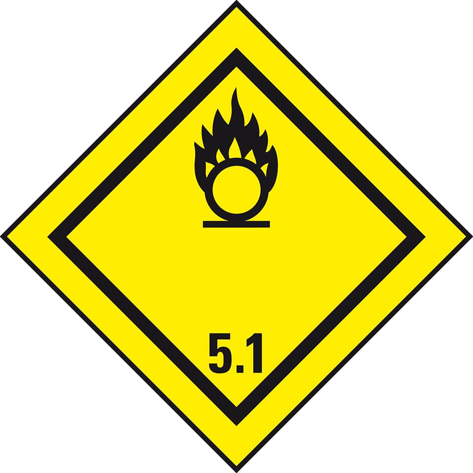 Verpackungskennzeichen Kl.5.1 Entzündend..., Haftpapier, permanent, 50x50mm, 1000/Rolle, IMDG-Code, GGVSEB, ADR