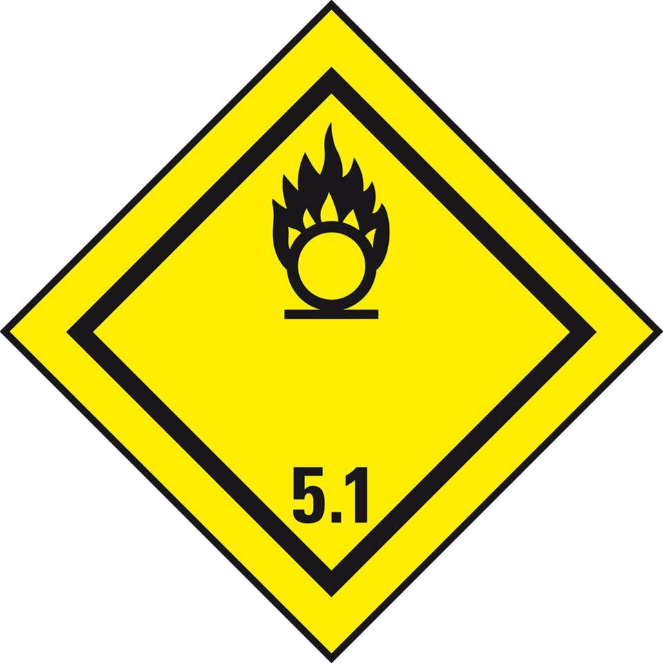 Verpackungskennzeichen Kl.5.1 Entzündend..., Folie, seewasserbeständig, 50x50mm, 500/Rolle, IMDG-Code, GGVSEB, ADR