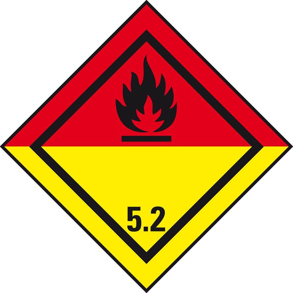 Verpackungskennzeichen Kl.5.2 Org.Peroxide, Haftpapier, permanent, 50x50mm, 1000/Rolle, IMDG-Code, GGVSEB, ADR