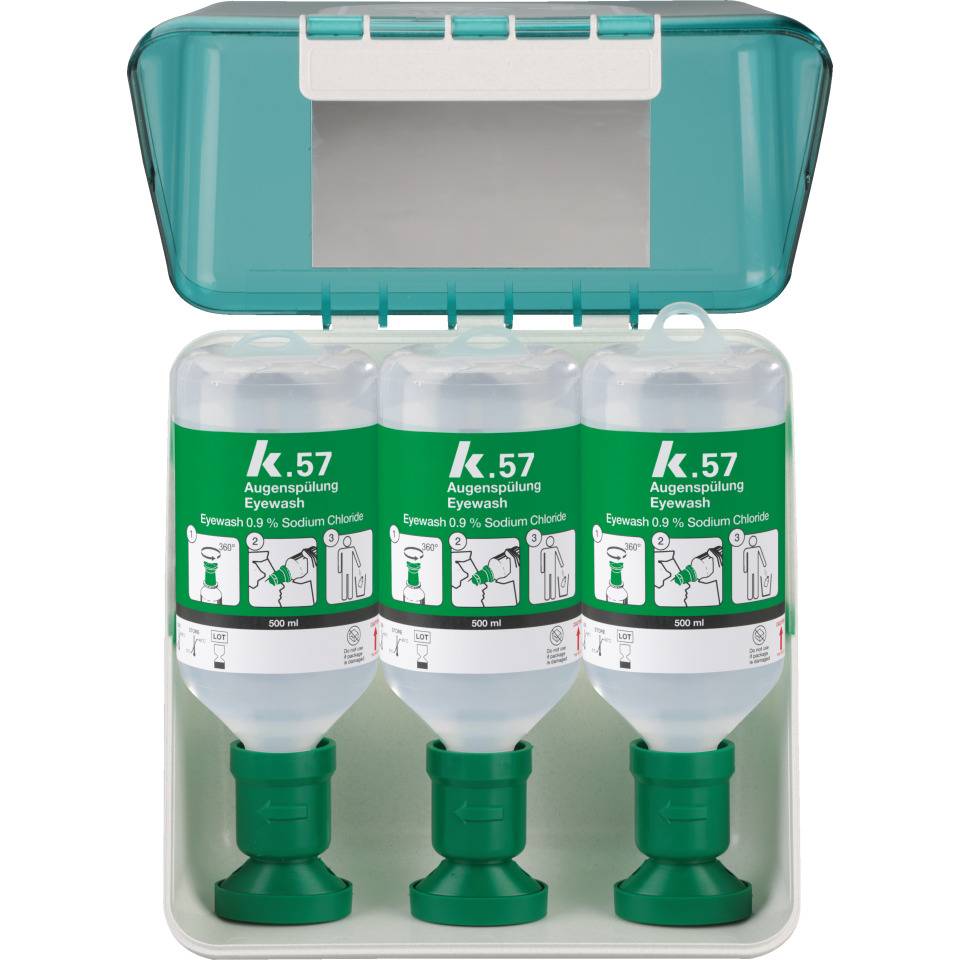 SecuBox® Augenspülstation, Pikto EN ISO 7010, 3x500ml-Flaschen, 236x225x125mm