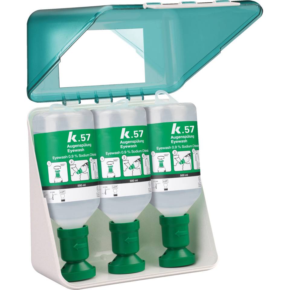 SecuBox® Augenspülstation, Pikto EN ISO 7010, 3x500ml-Flaschen, 236x225x125mm
