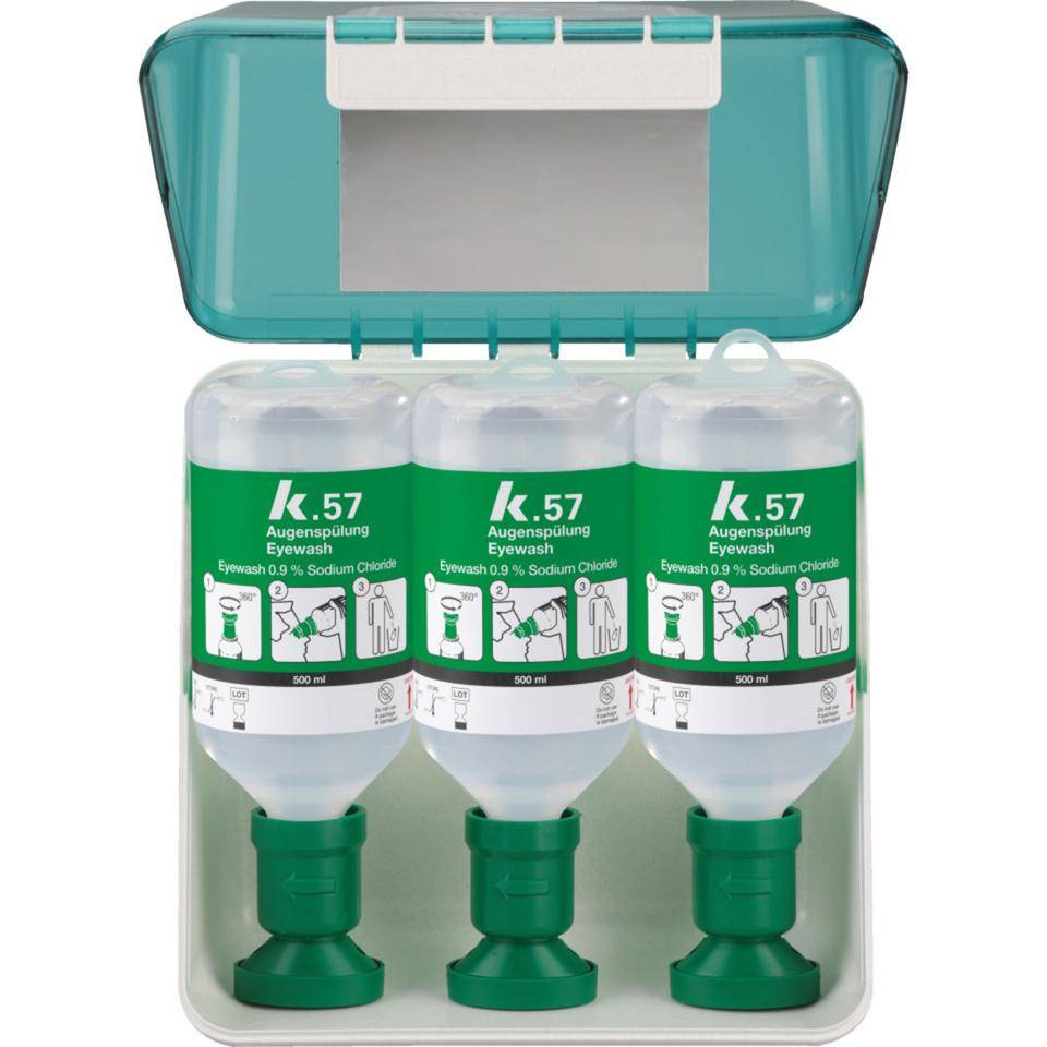 SecuBox® Augenspülstation, Pikto EN ISO 7010, 3x500ml-Flaschen, 236x225x125mm