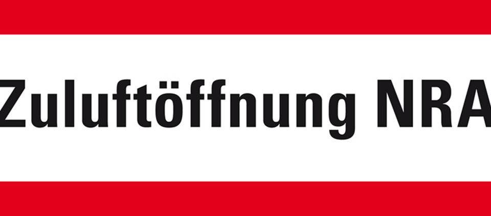 Feuerwehrzeichen Zuluftöffnung NRA, DIN 4066, Folie, selbstklebend, 297x105mm, DIN 4066