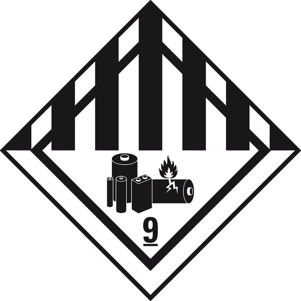 Verpackungskennzeiche Kl.9A Lithiumbat., Folie, seewasserbestä.,50x50mm, 500/Rolle, IMDG-Code, GGVSEB, ADR, IATA