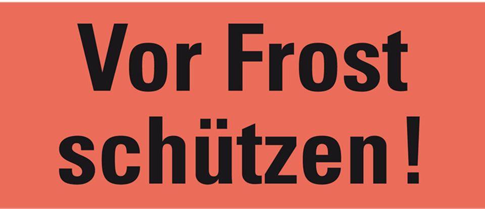 Hinweisetikett Vor Frost schützen!, leuchtrot, permanent haftendes Haftpapier, 147x50mm, 250/RO