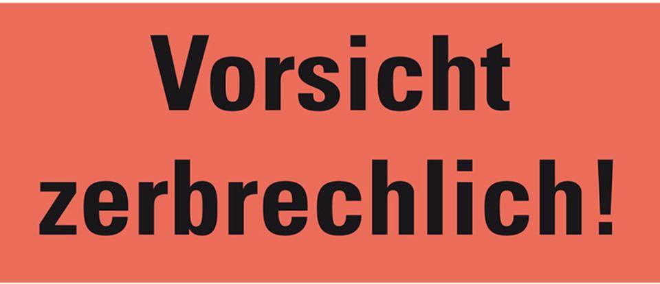 Hinweisetikett Vorsicht, zerbrechlich!, leuchtrot, permanent haftendes Haftpapier, 147x50mm, 250/RO