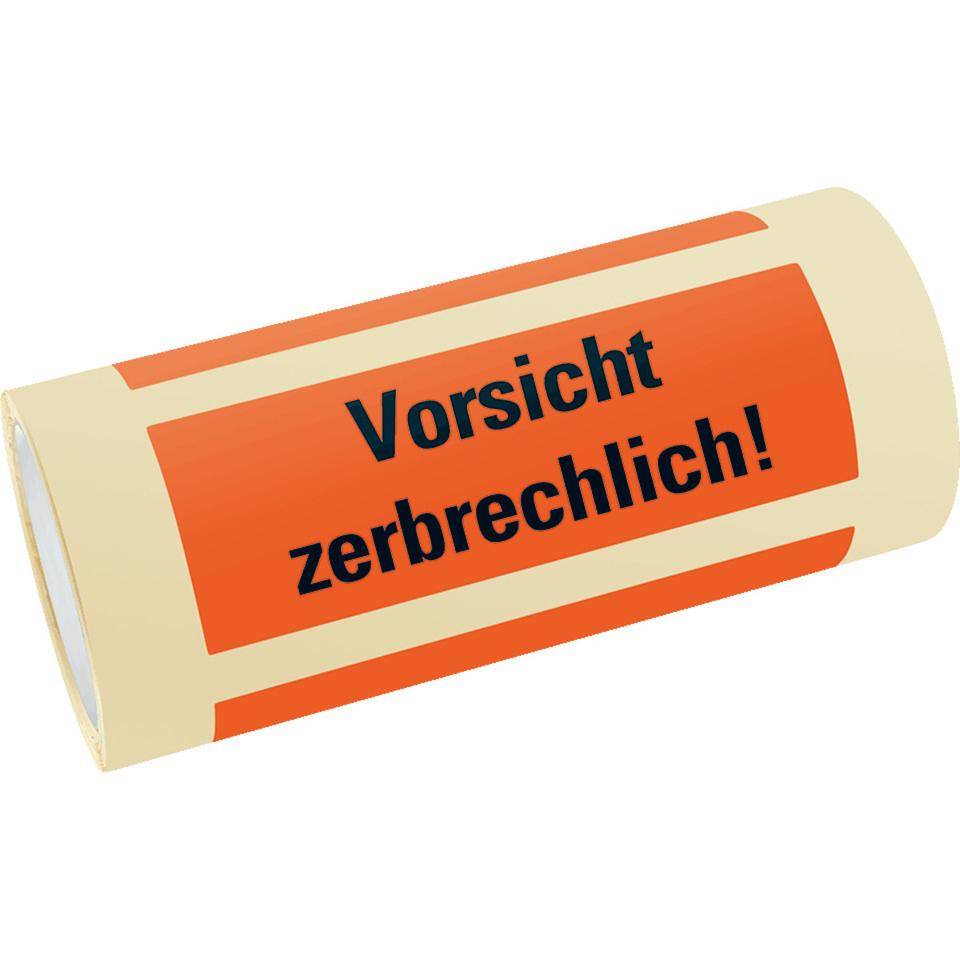 Hinweisetikett Vorsicht Glas!, 4-spr., leuchtrot, permanent haftendes Haftpapier, 170x60mm, 250/RO