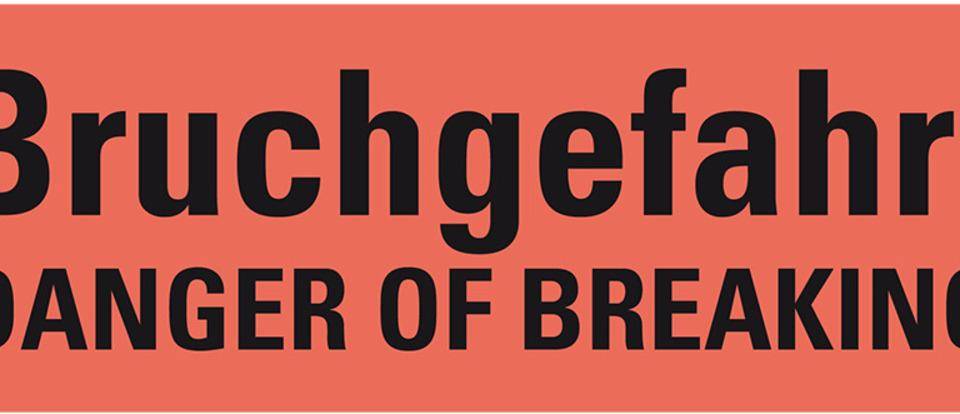 Hinweisetikett Bruchgefahr, 2-sprachig, leuchtrot, permanent haftendes Haftpapier, 147x50mm, 250/RO