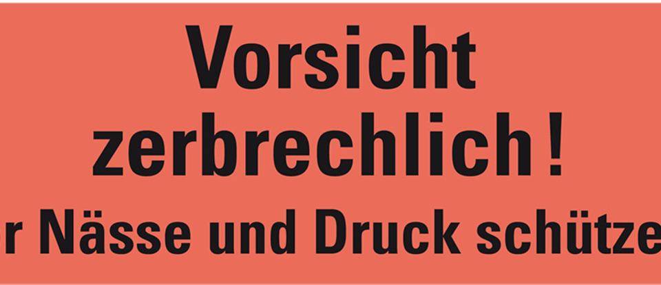 Hinweisetikett Zerbrechlich! Vor Nä., leuchtrot, permanent haftendes Haftpapier, 147x50mm, 250/RO