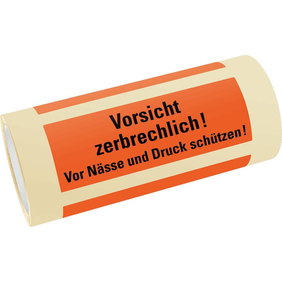 Hinweisetikett Zerbrechlich! Vor Nä., leuchtrot, permanent haftendes Haftpapier, 147x50mm, 250/RO