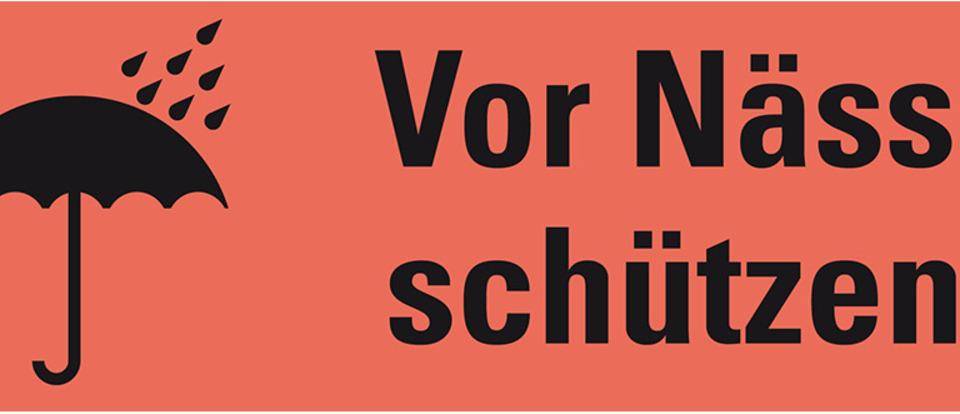 Hinweisetikett Vor Nässe schützen, leuchtrot, permanent haftendes Haftpapier, 147x50mm, 250/RO
