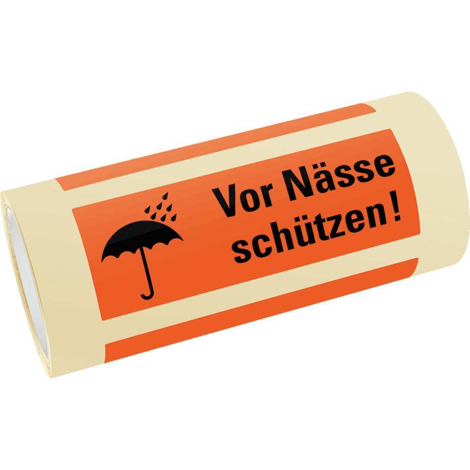Hinweisetikett Vor Nässe schützen, leuchtrot, permanent haftendes Haftpapier, 147x50mm, 250/RO