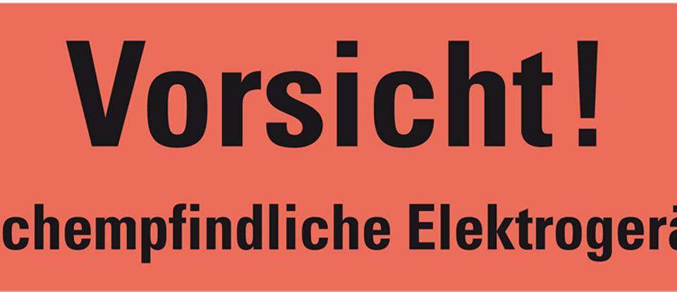 Hinweisetikett Vorsicht Hochempf..., leuchtrot, permanent haftendes Haftpapier, 147x50mm, 250/RO