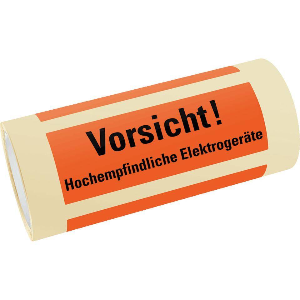 Hinweisetikett Vorsicht Hochempf..., leuchtrot, permanent haftendes Haftpapier, 147x50mm, 250/RO