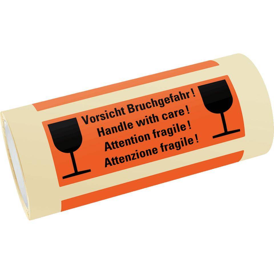 Hinweisetikett Bruchgefahr, 4-spr., leuchtrot, permanent haftendes Haftpapier, 170x60mm, 250/RO