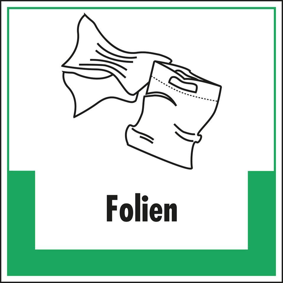 Abfallkennzeichen Folien, mit Symbol und Text, Folie, selbstklebend, 100x100mm