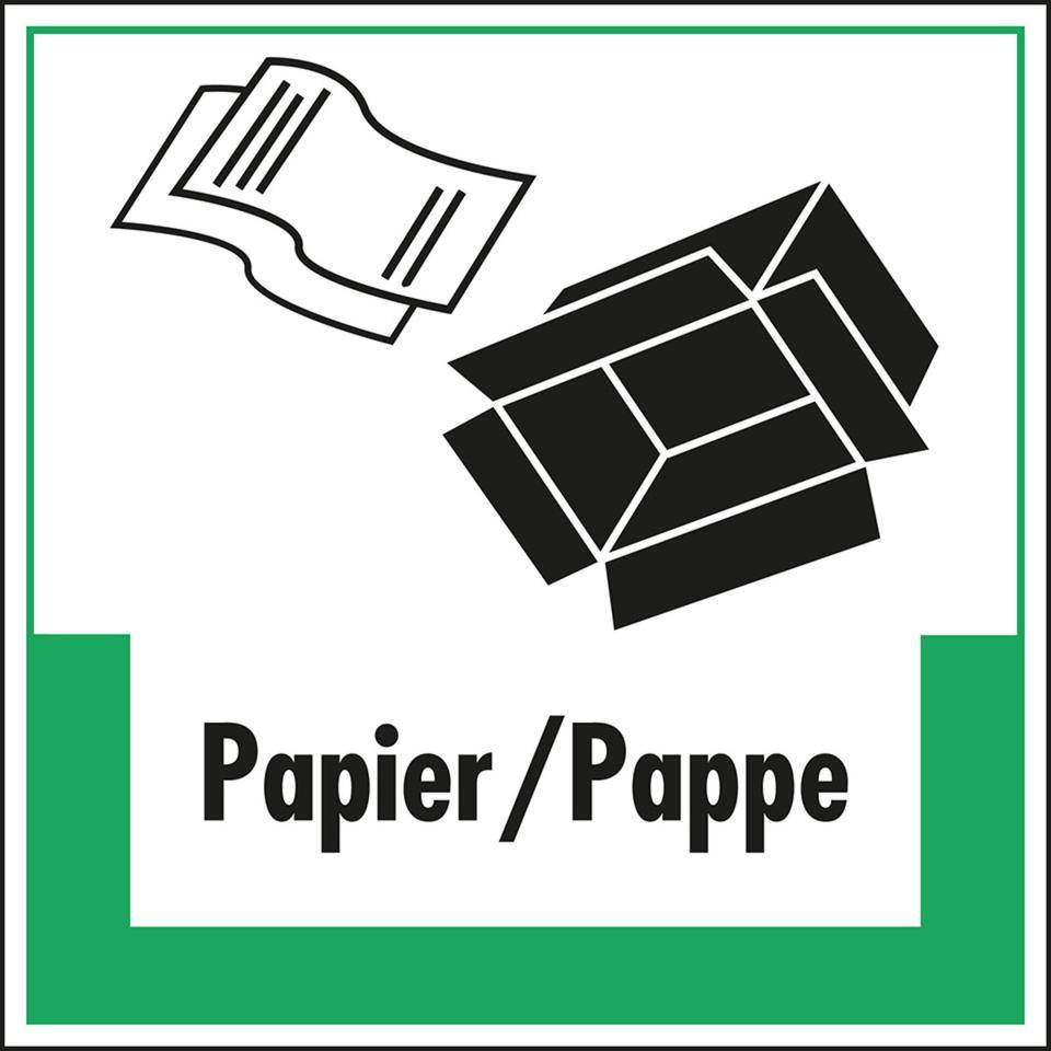 Abfallkennzeichen Papier/Pappe, mit Symbol und Text, Kunststoff,400x400mm