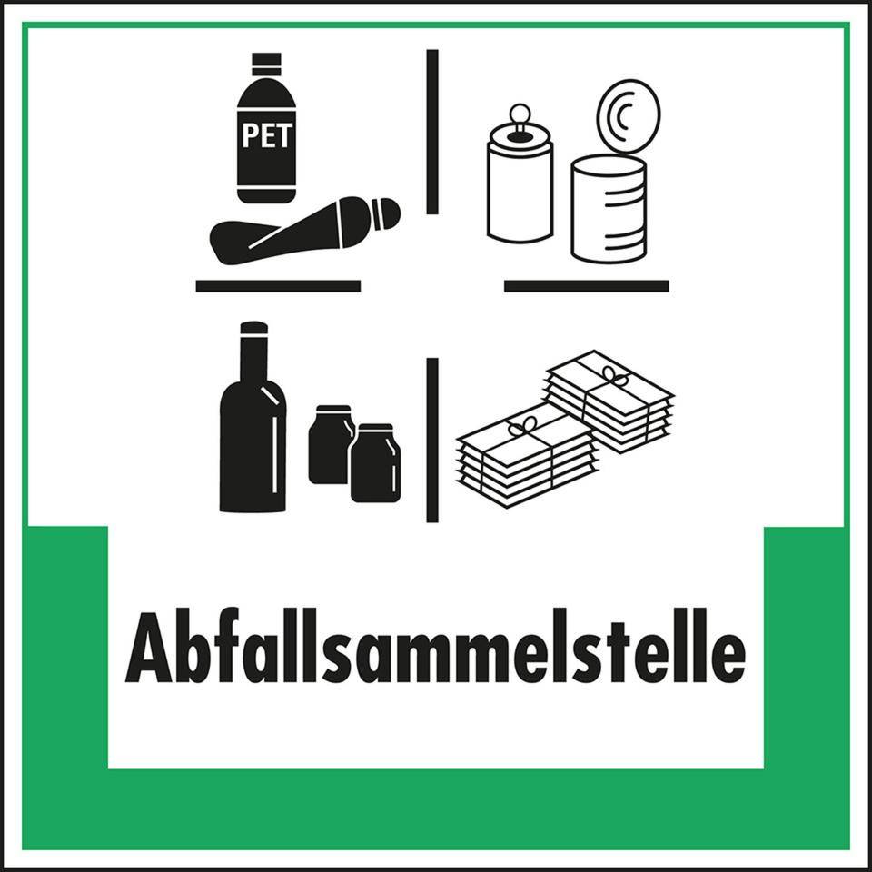 Abfallkennzeichen Abfallsammelstelle, Symbol und Text, Folie, selbstklebend, 200x200mm
