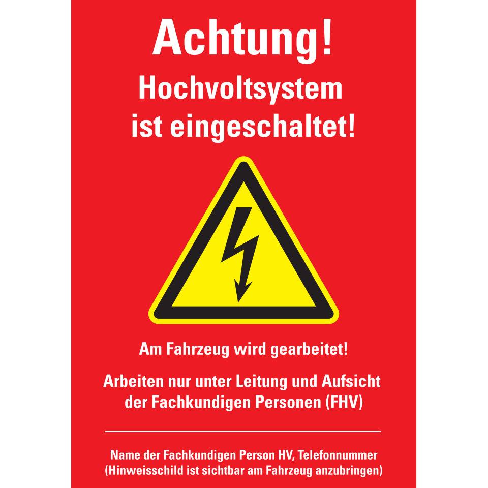 Warnzeichen Achtung Hochvolt, DGUV209-093, eingeschaltet, rot, Magnetfolie, 297x210mm
