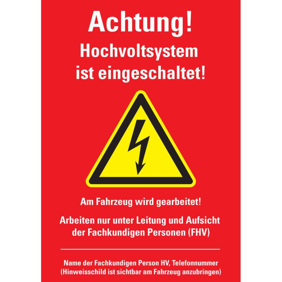Warnzeichen Achtung Hochvolt, DGUV209-093, eingeschaltet, rot, Magnetfolie, 297x210mm