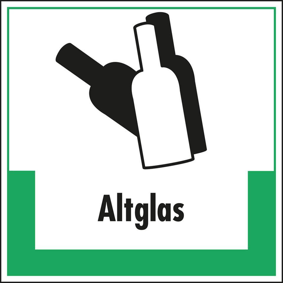 Abfallkennzeichen Altglas, mit Symbol und Text, Folie, selbstklebend, 200x200mm