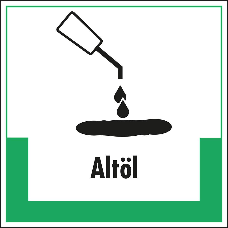Abfallkennzeichen Altöl, mit Symbol und Text, Folie, selbstklebend, 200x200mm