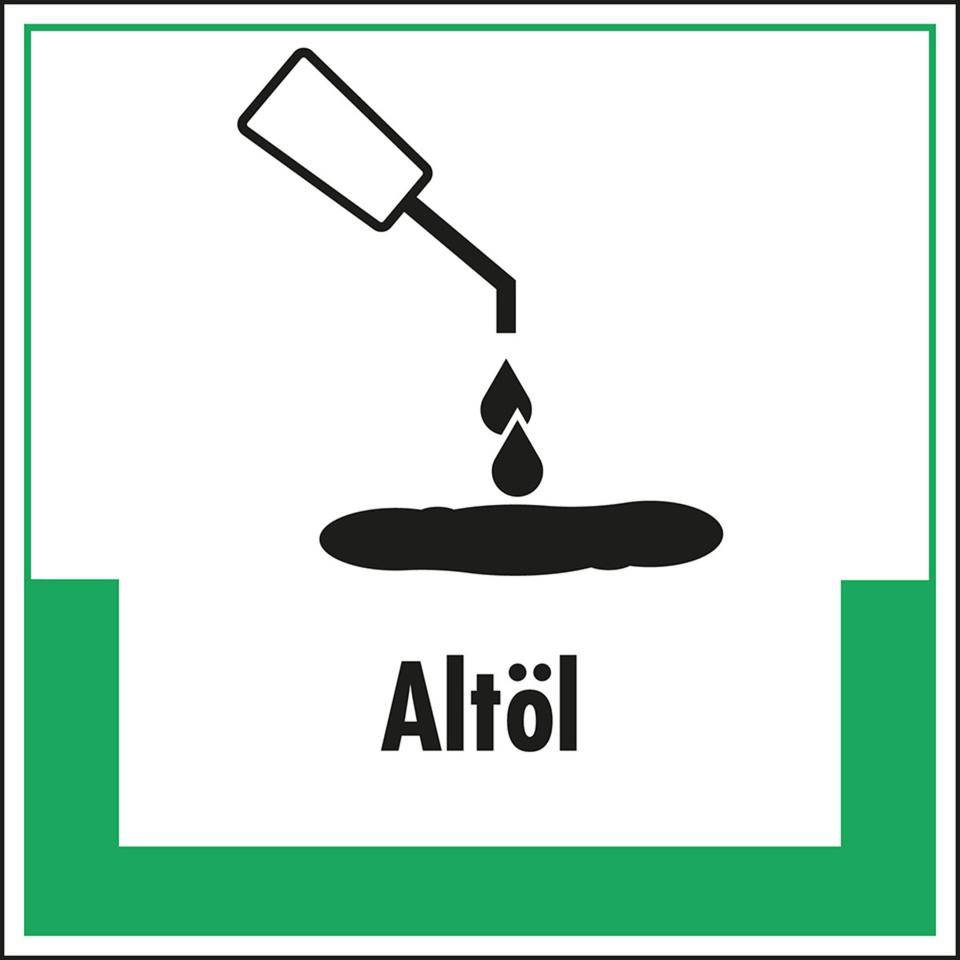 Abfallkennzeichen Altöl, mit Symbol und Text, Folie, selbstklebend, 200x200mm
