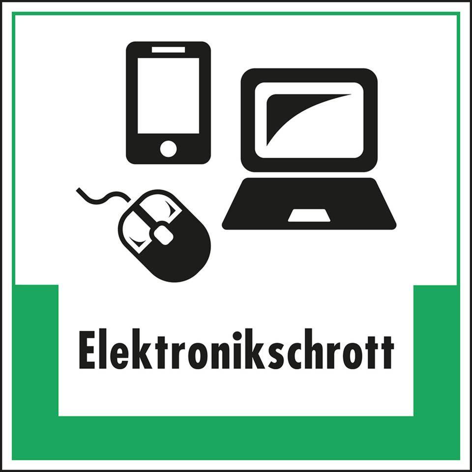 Abfallkennzeichen Elektronikschrott, Symbol und Text, Folie, selbstklebend, 200x200mm