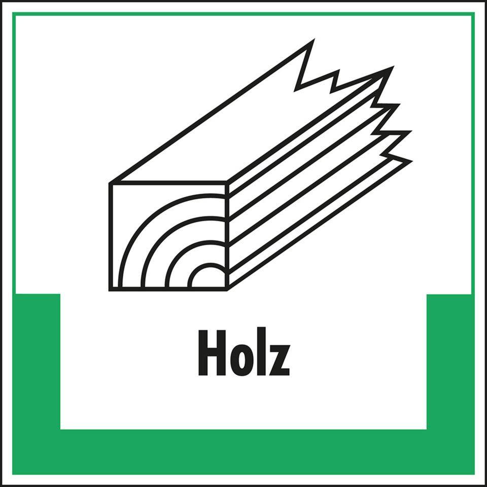 Abfallkennzeichen Holz, mit Symbol und Text, Folie, selbstklebend, 200x200mm
