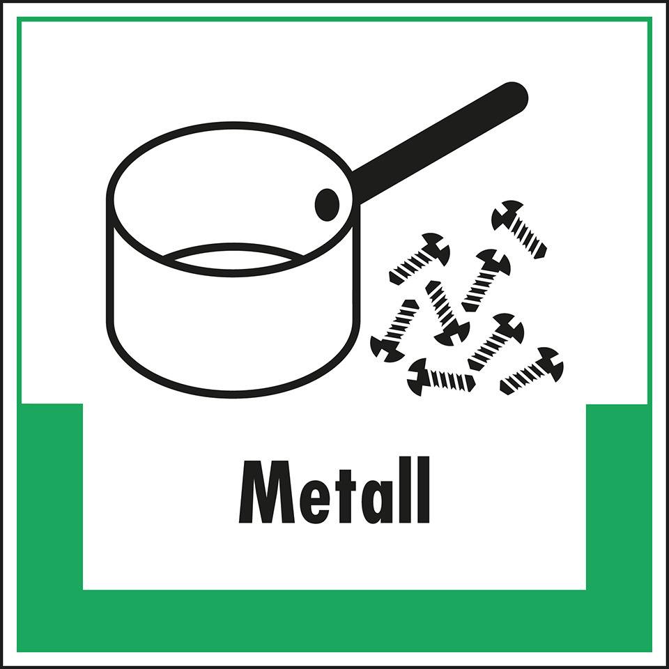 Abfallkennzeichen Metall, mit Symbol und Text, Folie, selbstklebend, 200x200mm