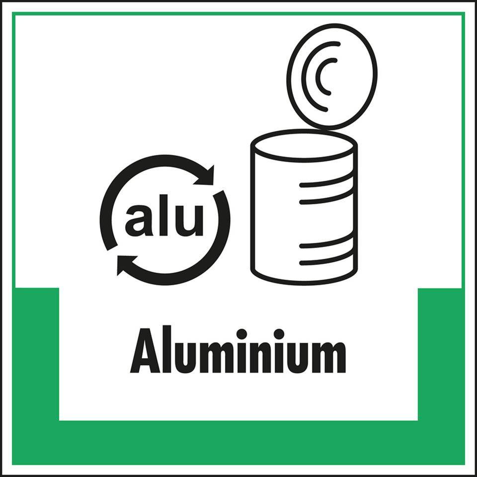 Abfallkennzeichen Aluminium, mit Symbol und Text, Kunststoff, 200x200mm