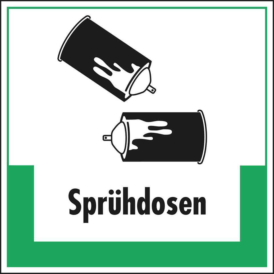 Abfallkennzeichen Sprühdosen, mit Symbol und Text, Folie, selbstklebend, 200x200mm