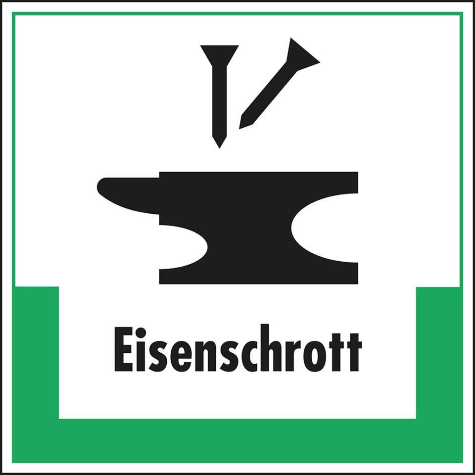 Abfallkennzeichen Eisenschrott, mit Symbol und Text, Folie, selbstklebend, 200x200mm