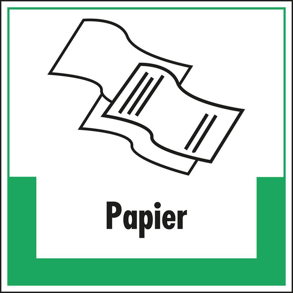 Abfallkennzeichen Papier, mit Symbol und Text, Folie, selbstklebend, 200x200mm