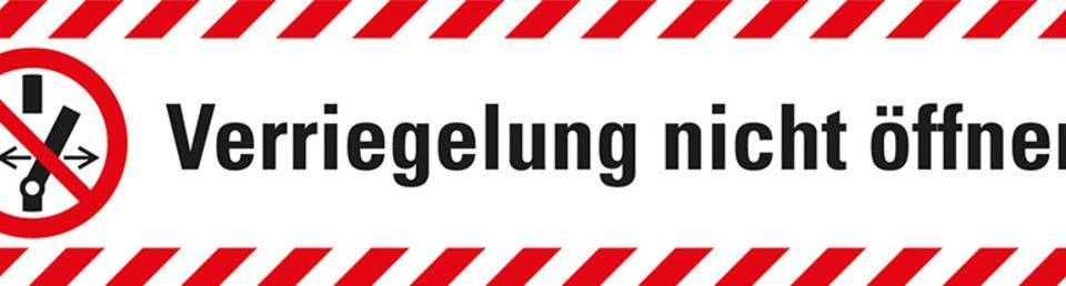 Wartungsaufkleber Verriegelung nicht öffnen!, Folie, 70x15mm, 10/Bogen, ASR A1.3, DIN EN ISO 7010 P031