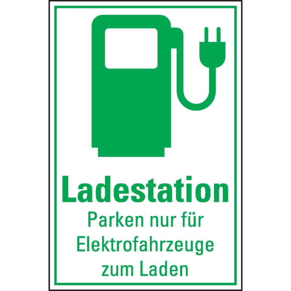 Hinweisschild Ladestation Elektrofahrzeug, mit Piktogramm, Kunststoff, 200x300mm