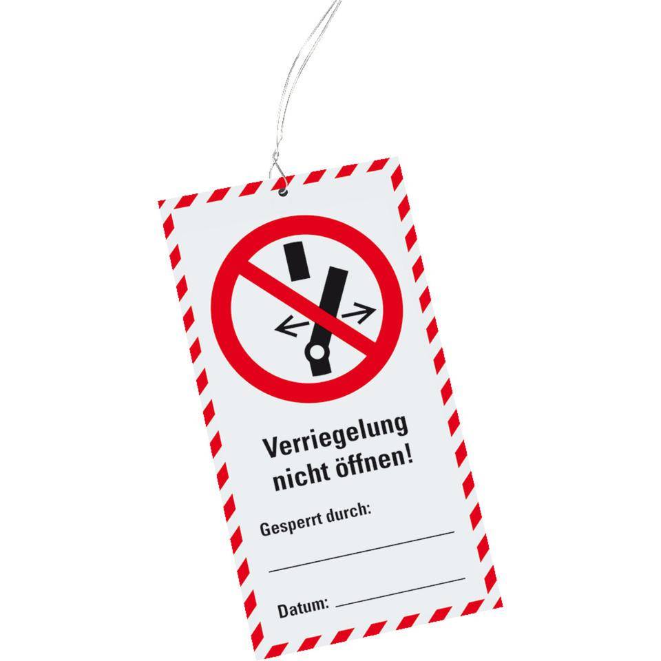 Wartungsanhänger Verriegelung nicht öffnen, Kunststoff, 76x147mm, Kabelbinder, 10/VE, ASR A1.3, DIN EN ISO 7010 P031
