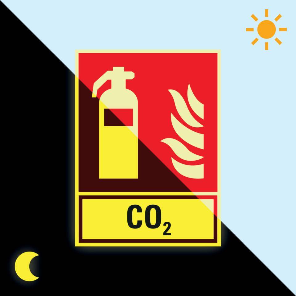 PERMALIGHT® power langnachleuchtend Brandschutz-Kombischild Feuerlöscher CO2, ASR, Kunststoff, 200x270mm