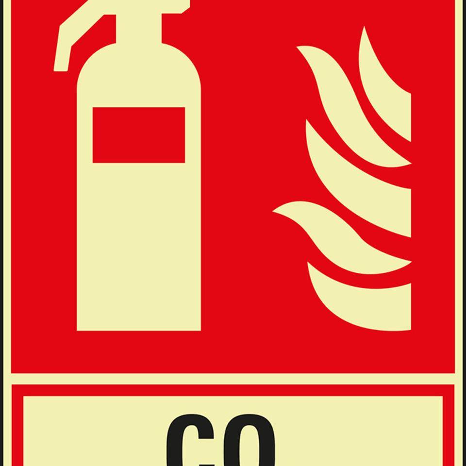 PERMALIGHT® power langnachleuchtend Brandschutz-Kombischild Feuerlöscher CO2, Aluminium, 200x270mm, ASR ISO 7010 F001