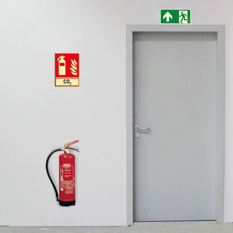 PERMALIGHT® power langnachleuchtend Brandschutz-Kombischild Feuerlöscher CO2, Aluminium, 200x270mm, ASR ISO 7010 F001