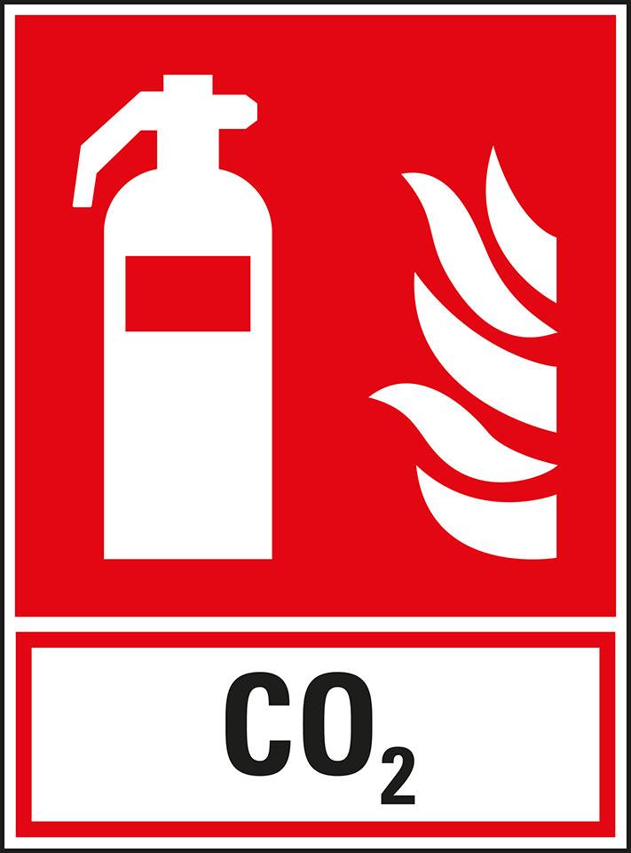 Brandschutz-Kombischild Feuerlöscher CO2, Folie, selbstklebend, 200x270mm, ASR A1.3, DIN EN ISO 7010 F001