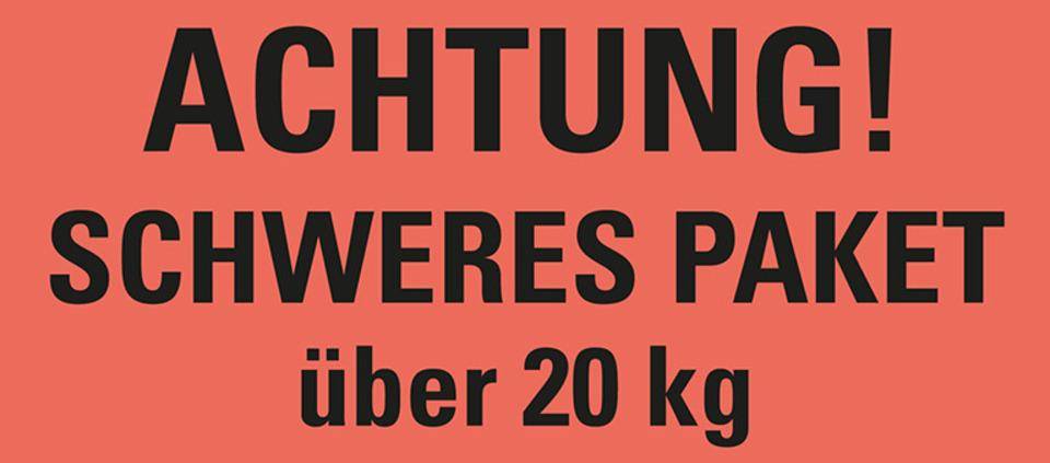 Hinweisetikett PAKET über 20 kg, leuchtrot, Haftpapier, permanent, 147x50mm, 250/RO