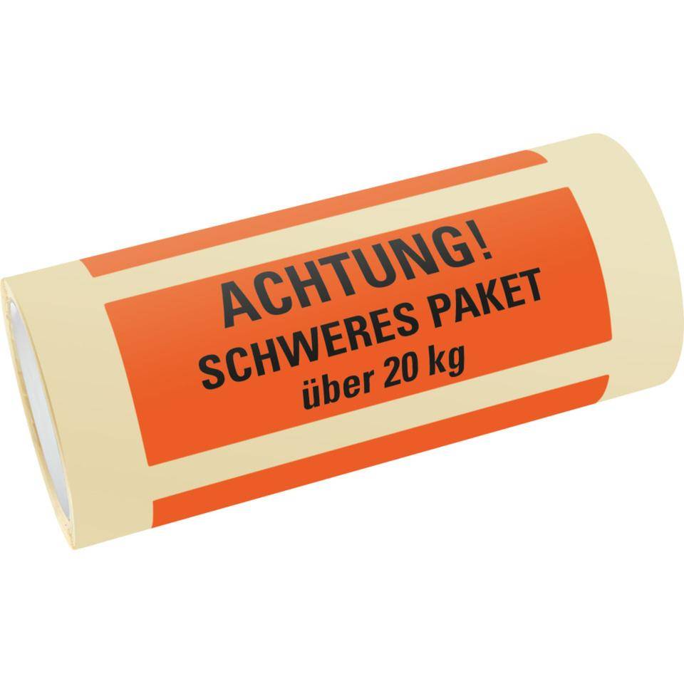 Hinweisetikett PAKET über 20 kg, leuchtrot, Haftpapier, permanent, 147x50mm, 250/RO
