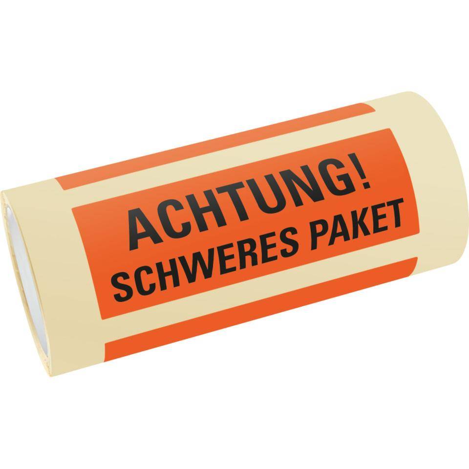 Hinweisetikett Achtung Schweres Paket, leuchtrot, Haftpapier, permanent, 147x50mm, 250/RO