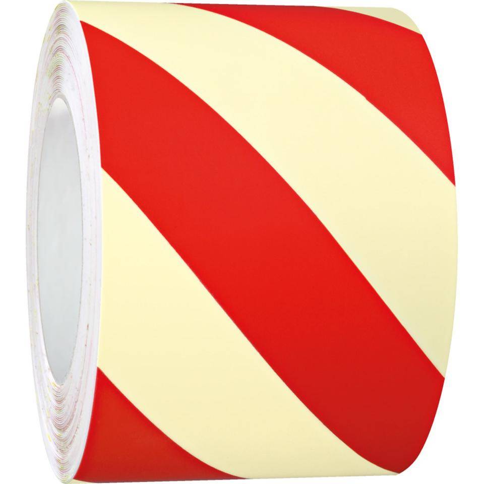 PERMALIGHT® power langnachleuchtend Warnmarkierungsband, rechts,weiß nachleuchtend /rot, 100mm, 16m/Rolle, ASR A1.3