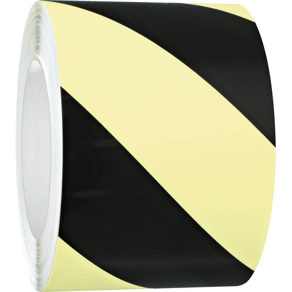 PERMALIGHT® power Warnmarkierungsband, rechts, fluoreszierend gelb/schwarz, 100mm, 25m/Rolle