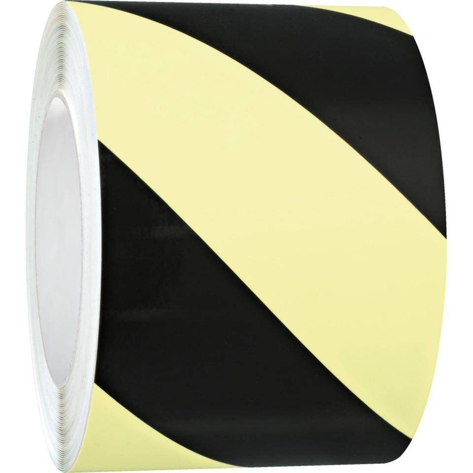 PERMALIGHT® power Warnmarkierungsband, rechts, fluoreszierend gelb/schwarz, 100mm, 25m/Rolle