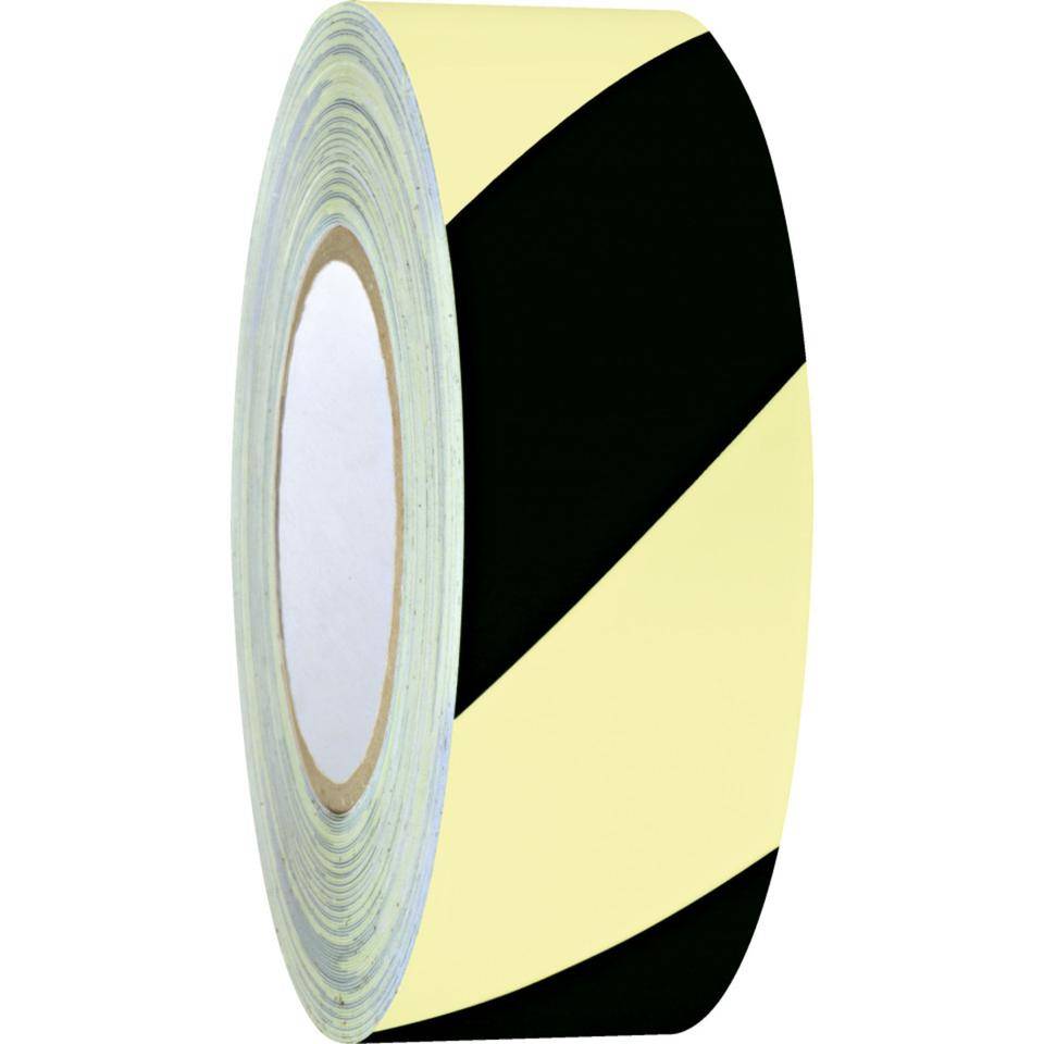 PERMALIGHT® power langnachleuchtend Warnmarkierungsband, links, gelb nachleuchtend /schwarz, 50mm, 16m/Rolle, ASR A1.3
