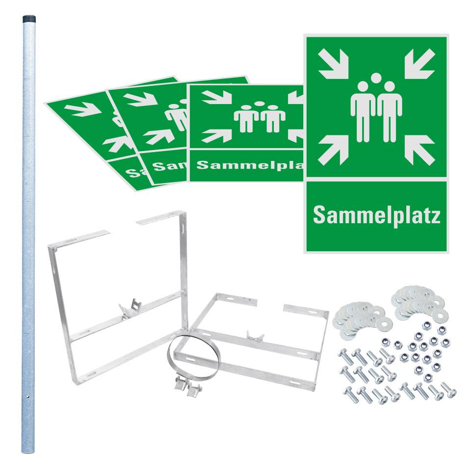Würfelset Kombischild Sammelplatz, 400x600mm, inkl. Pfosten/Befestigung